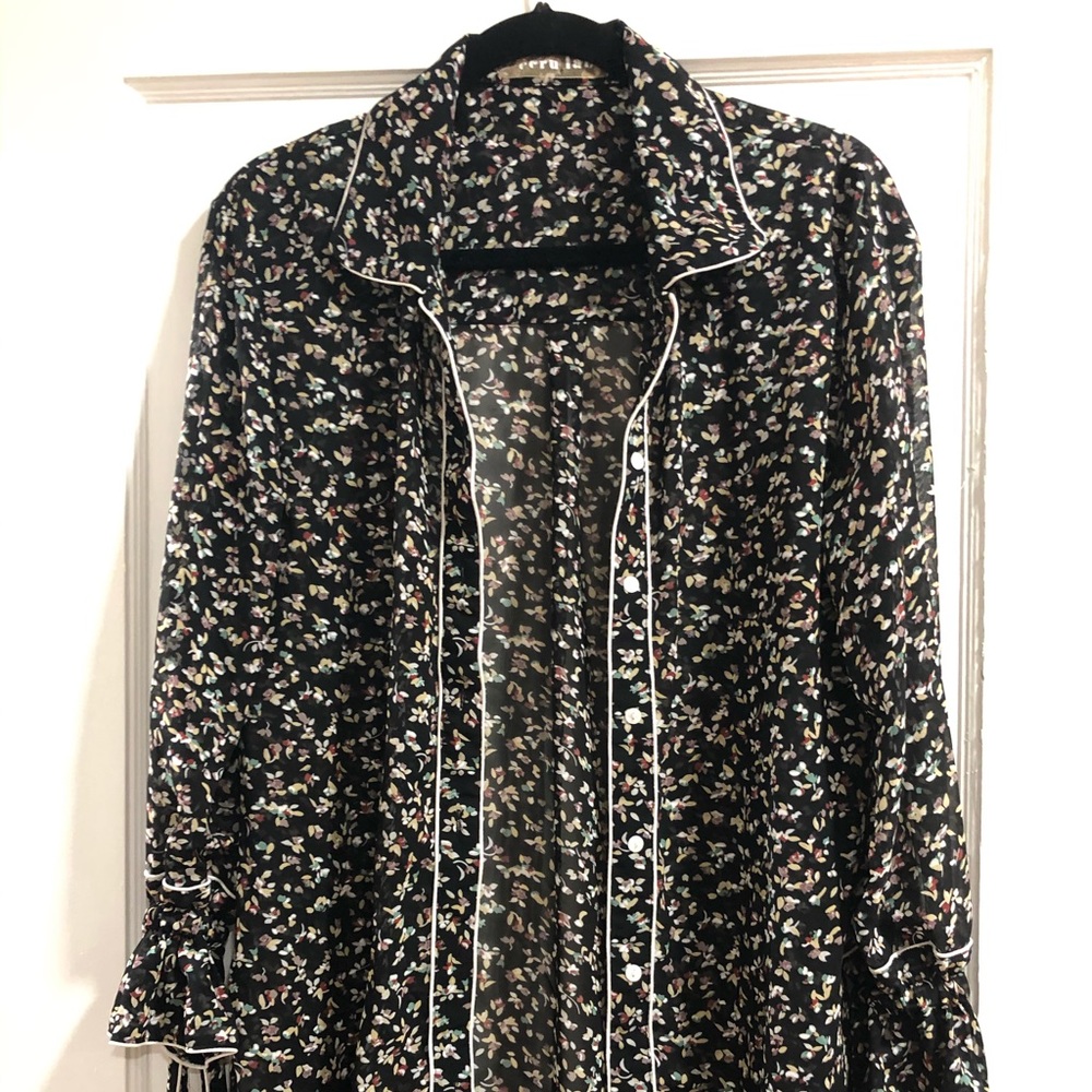 Ecru Flower Button Up Blouse